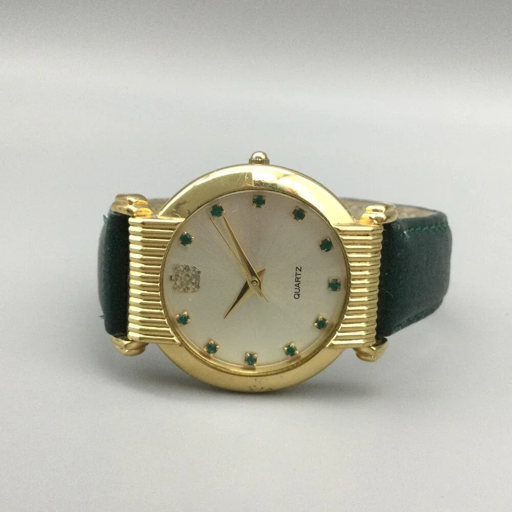 Paolo Gucci Womens Watch 34mm Green Leather Gold Tone PG755YG New Battery - Picture 6 of 14